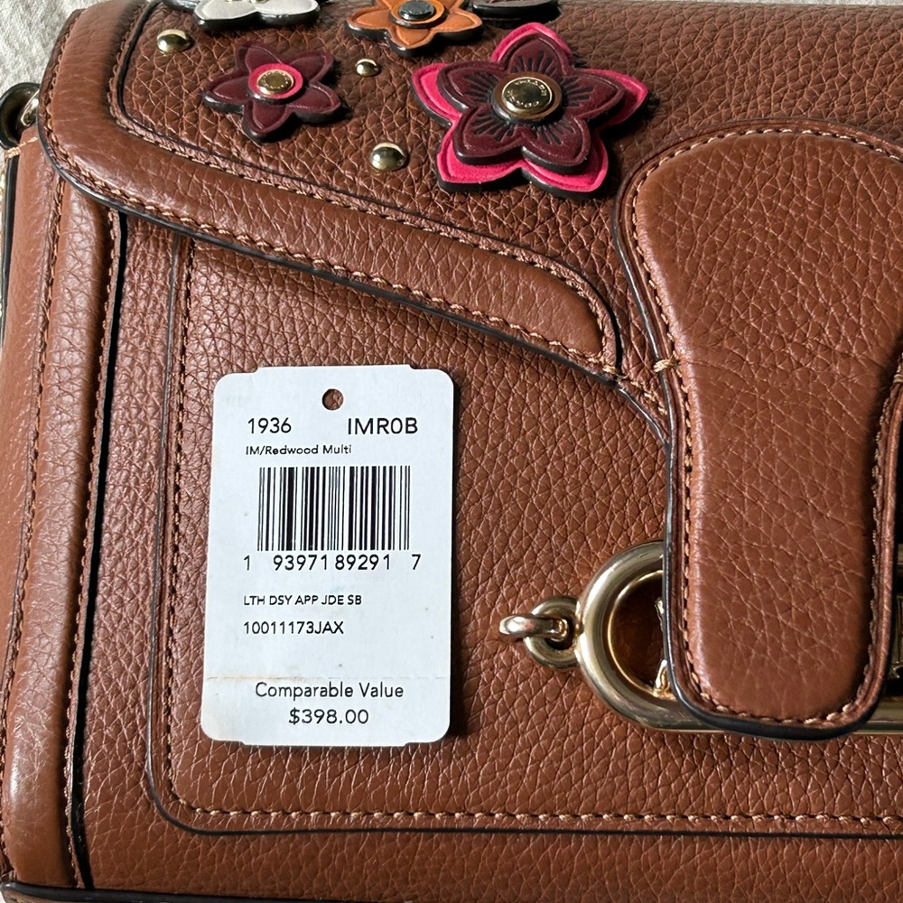 COACH Jade Pebble Leather w/Daisy Appliqués 2Way Shoulder/XBody Bag - Picture 12 of 12